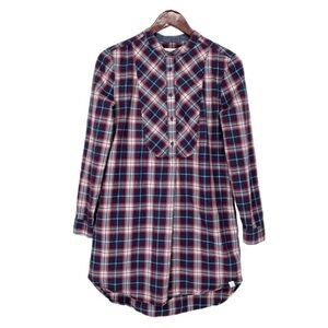 Treasure & Bond Red Navy Blue & White Plaid Long Sleeve Mini Dress Size Small